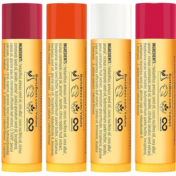 Burt's Bees Gifts Ideas - Just Picked Lip Balm Set, Pomegranate, Watermelon, Sweet Mandarin, Coconut & Pear, Natural Origin Lip Treatment, 4 Tubes, 0.15 oz.