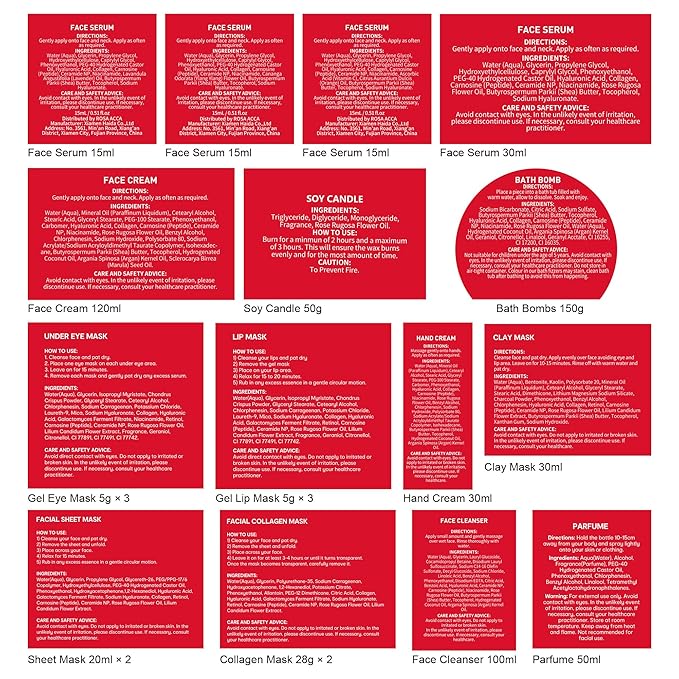 33 pcs Valentines Day Gifts for Women, Red Rose Spa Bath & Body Gift Set, Face Sheet Mask Skin Care, Hydrogel Mask, Lip Gloss, Cosmetic Bag, Serum, Necklace, Cleanser, Gua Sha, Mother Day, Birthday