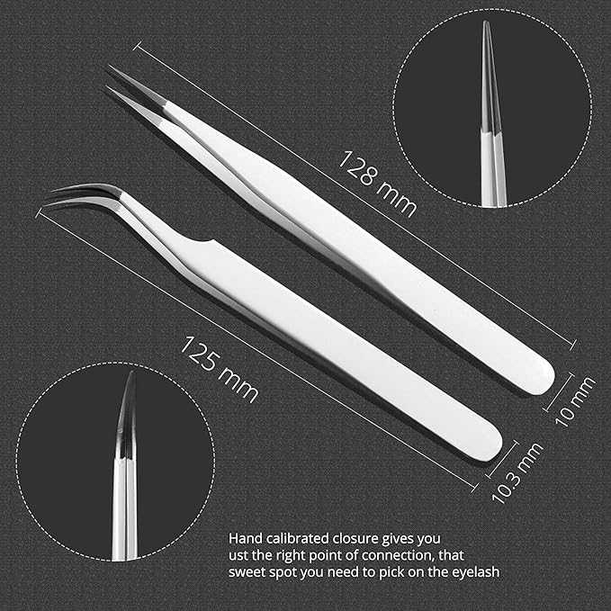 SIVOTE Eyelash Extension Tweezers for Classic & Volume Lashes, 2-Pack, White