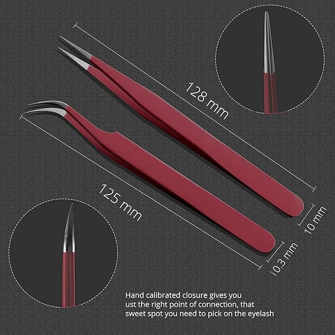 SIVOTE Eyelash Extension Tweezers for Classic & Volume Lashes, 2-Pack, Red