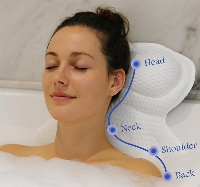 Bath Pillow for Tub – Valentine’s Day Spa Gift Set for Her, Luxury 4D Air Mesh Bathtub Pillow with Neck & Head Support, Includes Bath Sponge & Scalp Massager by CLUB CONNEXION