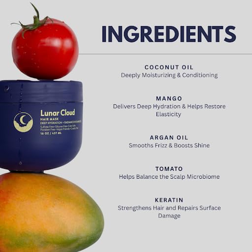 NAVY HAIR CARE Lunar Cloud Hair Mask | Deep Hydration, Frizz Control & Repair for All Hair Types | Lightweight Treatment with Argan Oil, Coconut Oil & Keratin | Vegan & Cruelty Free | 16 oz