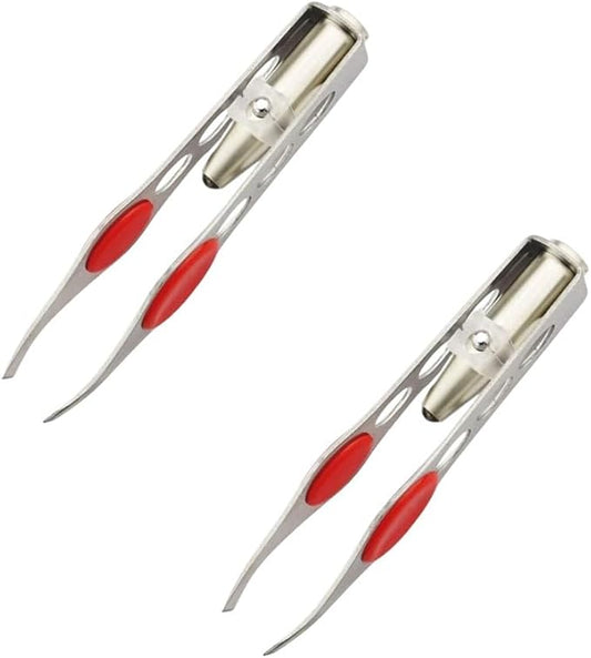 2 Pcs Silver Tweezer With LED Light for Hair Removal Makeup Tool Eyebrow Eyelash Tweezers for Women Facial Hair, Lash Trimmer,Hair Ingrown for Tweezer,Women's Hair Removal Tweezers
