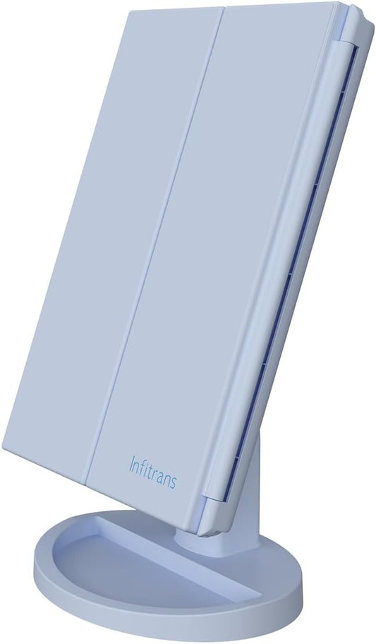 Trifold Makeup Mirror Vanity Mirror with Lights,1X 2X 3X Magnification,Touch Control,Adjustable Rotation,Dual Power Supply,Portable Travel Cosmetic Mirror,Birthday Gifts for Women,Teengirls