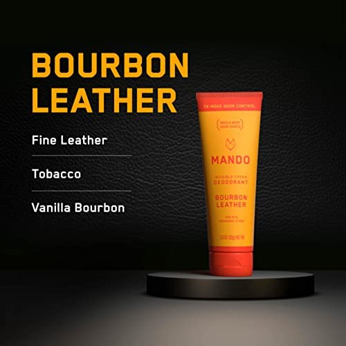 Mando Whole Body Deodorant For Men - Invisible Cream - 72 Hour Odor Control - Aluminum Free, Baking Soda Free, Skin Safe - 3 Ounce Tube (Pack of 2) - Bourbon Leather