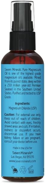Seven Minerals Travel Size Pure Magnesium Oil - USP Grade Magnesium Spray, No Unhealthy Trace Minerals - from Ancient Underground Permian Seabed in USA, Free eBook Included (2 fl oz)