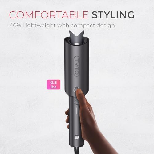 TYMO Automatic Rotating Curling Iron - TYMO CURLPRO Beach Waves Curling Wand, Portable Hair Curler, 500 Million Ionic, Dual Voltage & Lightweight for Travel, Ceramic Coating, 1 Inch, Metallic Gray