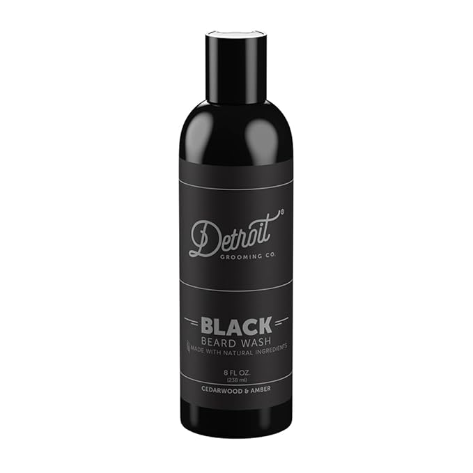 Detroit Grooming Co. Beard Wash - Men's Deeply Cleansing Shampoo for Beards and Mustaches - Aloe Vera and Essential Oils for Refreshing - Cedarwood & Amber Scent - Black Edition - 8oz
