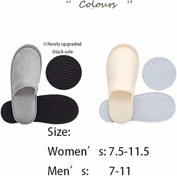 SIMEIER 6 Pairs Gray Spa Slippers for Guests, Disposable & Reusable Non-Slip Hotel Slippers with Storage Bag, Soft Cotton Guest Slippers for Women & Men, Non-Slip for Home, Gym, Bridal Party