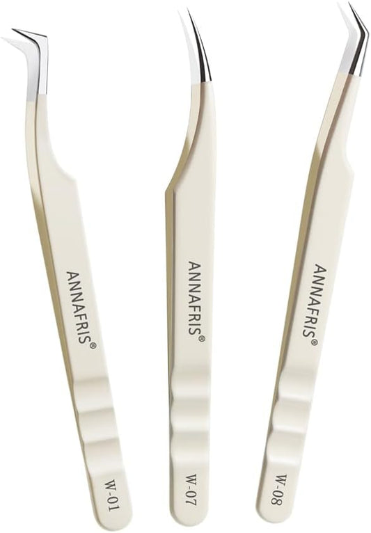 Lash Tweezers for Eyelash Extensions,Stainless Steel Lash Extension Tweezers for Easy Application and Removal-W01+07+08