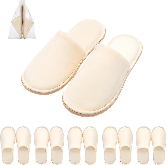 SIMEIER 6 Pairs Gray Spa Slippers for Guests, Disposable & Reusable Non-Slip Hotel Slippers with Storage Bag, Soft Cotton Guest Slippers for Women & Men, Non-Slip for Home, Gym, Bridal Party