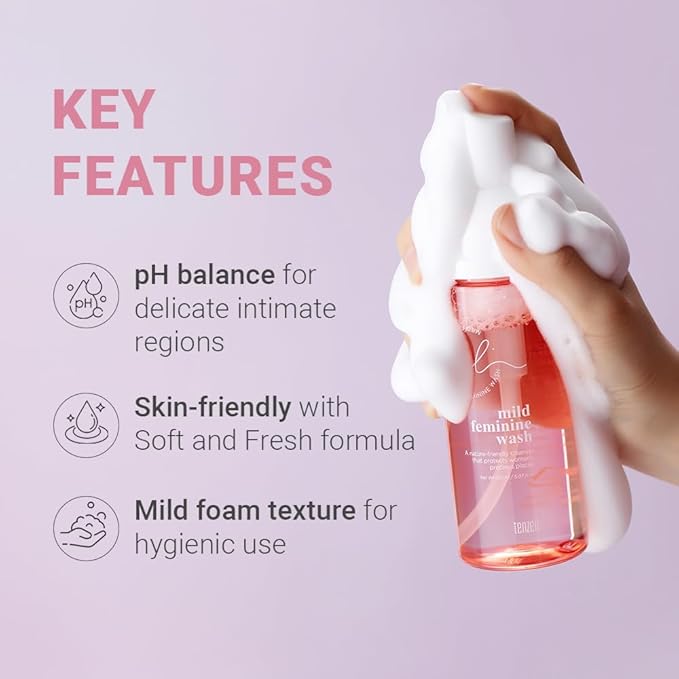 tenzero Mild Feminine Foaming 5.07 fl oz/150ml, Sensitive Bubble Foam Cleansing, Natural Feminine Hygiene, Odor Control, Gently & pH-balance Washing For All Skin Types, Intimate Wash Daily Care