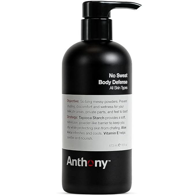 Anthony No Sweat Body Defense Deodorant for Men, Anti-Chafing & Anti-Itch Cream-to-Powder Lotion for Groin, Thighs & Underarms, Talc-Free, Absorbs Moisture, Sweat & Odor Control, 16 fl oz