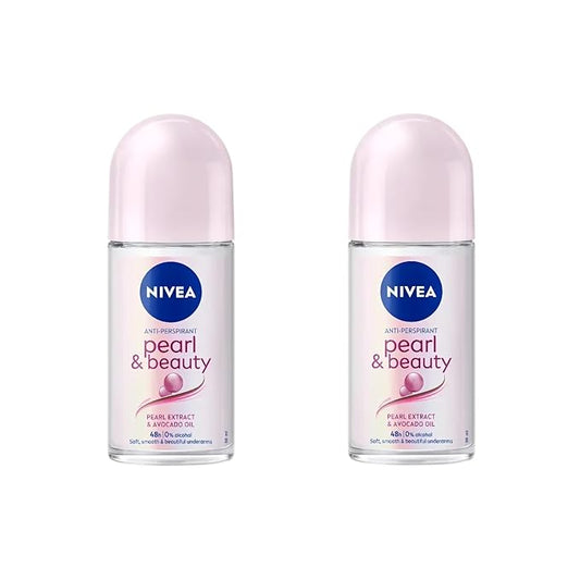 NIVEA Anti-Perspirant Deodorant Roll-On Pearl & Beauty 50ml – Long-Lasting Freshness, Smooth Skin, 48H Sweat & Odor Protection, Gentle Formula with Pearl Extract, Alcohol-Free Deodorant, 2-Pack