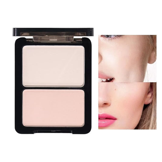 HHLTOH 3 in 1 Sculpting Powder Palette for Old Women – Highlight, Contour, Nose Shadow & Eyeshadow Base – Buildable Matte Face Powder for Setting, Enhancing & Natural Finish (02# White & Light Pink)