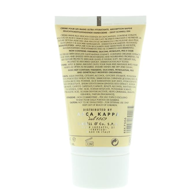 Acca Kappa Calycanthus Hand Cream 75 mL Aloe Vera and Linseed moisturizing Jasmine-Peach Scent