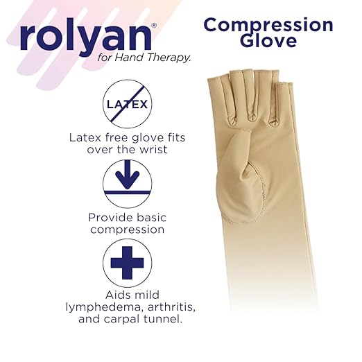 Rolyan Compression Glove, Fingerless Compression Glove for Arthritis for Men & Women, Arthritis Compression Gloves for Carpal Tunnel, Compression Glove for Swelling, Right Hand, Large, Open Finger