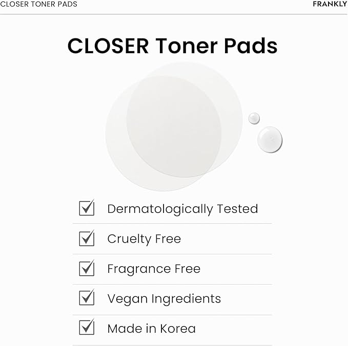 FRANKLY Pore Closer Toner Pads l Rice Jelly Pads with 9 Peptides, Vegan Collagen, Rice Extract l Pore Minimizer l Hydrating for All Skin Types l Korean Skin Care | 70 Count