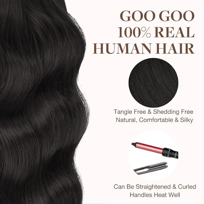 GOO GOO Tape in Hair Extensions Human Hair, 1B Natural black, 16inch 100g 40pcs, Skin Weft Seamless Invisible, Silky Straight with Thick Ends, Remy Human Hair