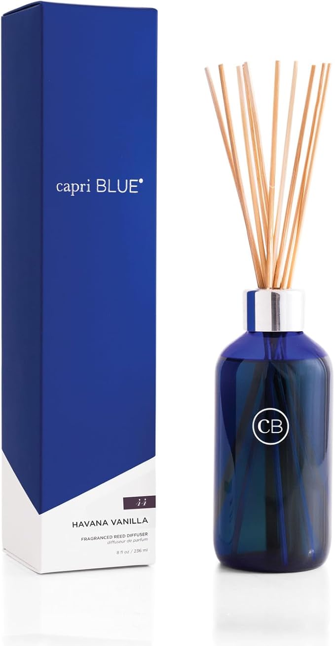 Capri Blue Havana Vanilla Reed Diffuser Set - Includes Reed Diffuser Sticks, Fragrance Oil, and Glass Bottle - Luxury Scented Room Fresheners - Cobalt Blue (8 fl oz)