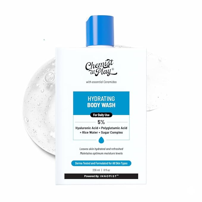 Chemist at Play Hydrating Body Wash |With 5% Hyaluronic Acid Bodywash for Intense Hydration | Reduces Flakes & Itchiness |For Dry Skin |Polyglutamic Acid & Hyaluronic Acid |For Women & Men | 7.9 Fl oz