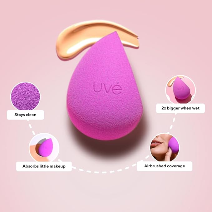 UVé Beauty Sponge Makeup Blender 3 Pack - Violet Makeup Sponges for Blending Foundations, Powders & Creams - Concealer Applicator Offers Full Coverage Vegan & Cruelty-Free Stays Clean Longer