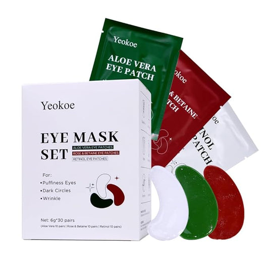 Yeokoe Under Eye Patches For Puffy Eyes and Dark Circles Wrinkle,30 Pairs Face Masks SkinCare With Retinol Serum,Aloe Vera,Rose Betaine