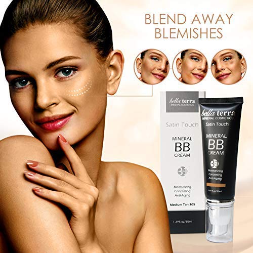 Bellaterra Cosmetics BB Cream – Tinted Moisturizer & Mineral Foundation Makeup, Medium Tan 105 – Lightweight, Oil-Free, Buildable Coverage, Matte Finish, Anti-Aging Concealer, Clean Beauty, 1.69 oz