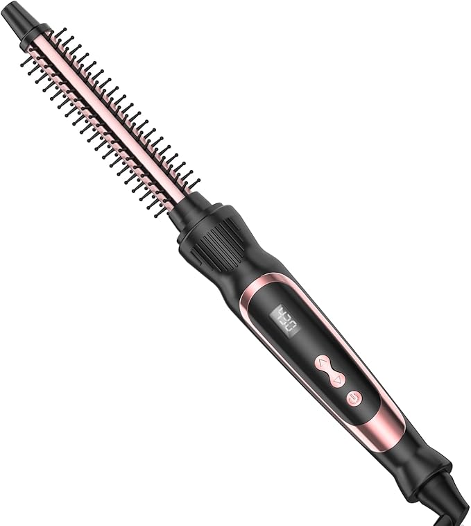 Small Curling Brush, Heated Round Brush with Dual Voltage & Adjustable Temperature, Smooth & Voluminous Curls, Travel-Friendly Hair Styling Tool (Rose Gold, 1/2 inch)