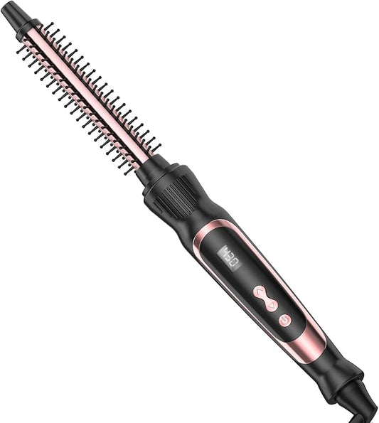 Small Curling Brush, Heated Round Brush with Dual Voltage & Adjustable Temperature, Smooth & Voluminous Curls, Travel-Friendly Hair Styling Tool (Rose Gold, 1/2 inch)