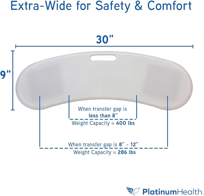 Platinum Health UltraSlide Premium Slide Transfer Board, Extra-Smooth Plastic Surface, Tapered Edges, Curved with Handle. Ideal for Bed, Wheelchair, Car use by Elderly, Seniors, Handicapped, Disabled