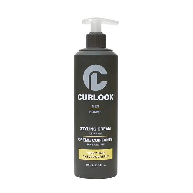 Kinky-Coily Hair Leave-in Styling Cream for Men | Silicone-free | Transforms and revives Kinky hair into soft, luscious and bouncy spirals | 400ml | Made in Canada