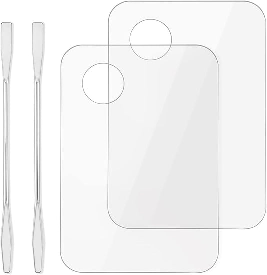 Acrylic Cosmetic Makeup Palette, Makeup Mixing Tray with Makeup Spatula Metal Mirror for Beauty Salon Color Cream Liquid Foundation Mixing Palette (2 Pcs Transparent palettes)