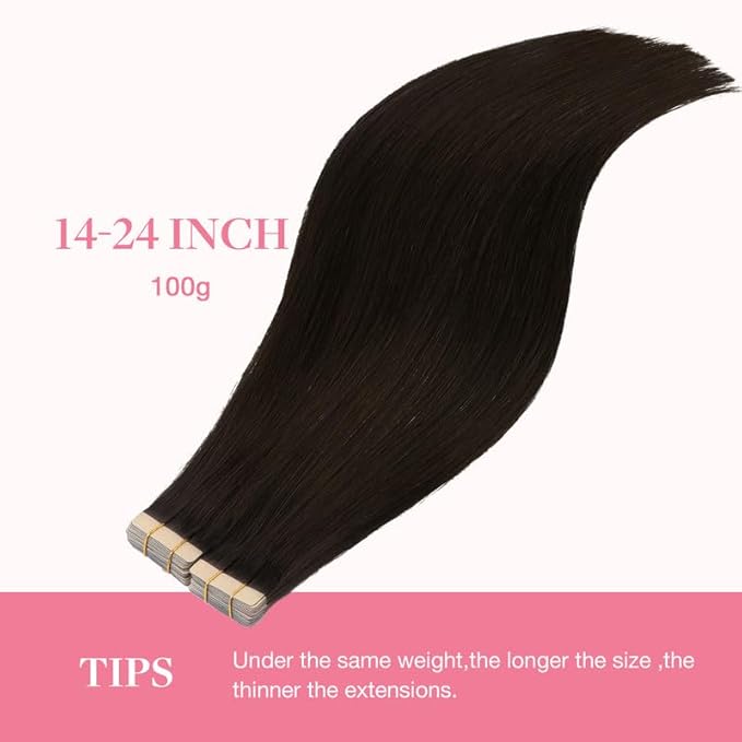 GOO GOO Tape in Hair Extensions Human Hair, 2 Dark Brown, 14inch 100g 40pcs, Skin Weft Seamless Invisible, Silky Straight with Thick Ends, Remy Human Hair