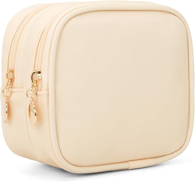 Small Makeup Pouch, Double Zipper Cosmetic Bag, Travel Makeup Bag, Cute Makeup Bag for Purse, Mini Toiletry Bag (sand)