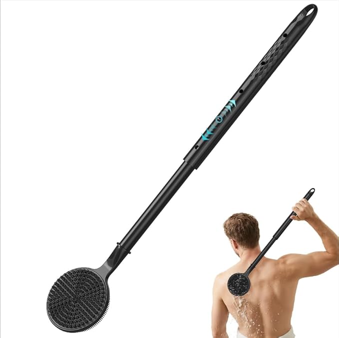Back Scrubber for Shower, 24in Adjustable Handle Body Brush, Double Sided Shower Brush for Shower Exfoliating and Massage Can Produce Rich Foam, Long Handle Back Scrubber for Men （Circular）