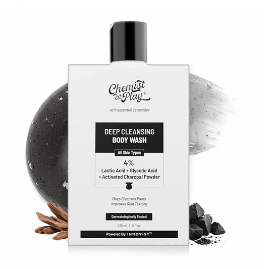 Chemist at Play Deep Cleansing Body Wash| Activated Charcoal Removes Dirt | Lactic Acid for Skin Texture| Glycolic Acid for Exfoliation| 7.9 Fl oz