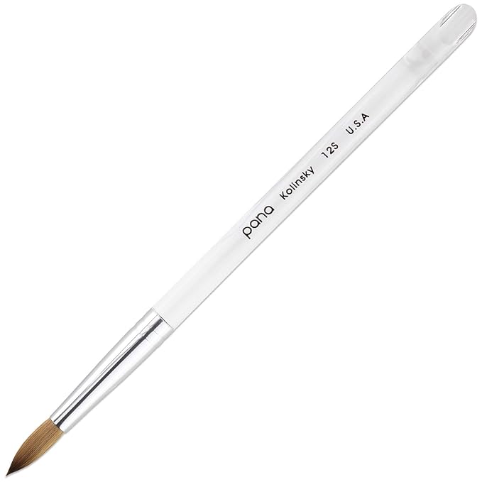 PANA Pure Kolinsky Hair Nail Brush - Round Clear Acrylic Handle (Size 12) - Nail Brush for Nail Application, Nail Extension, Manicure Pedicure Salon Beginner and Professional