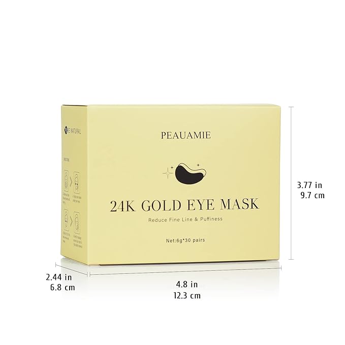 PEAUAMIE Under Eye Patchs 24k Gold Eye Mask and Hyaluronic Acid and Rose for Dark Circles and Puffiness Wrinkle Eye Bags 30 Pairs