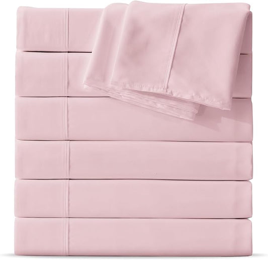 Maple&Stone King Flat Sheet 6 Pack,Premium Soft & Breathable,Brushed Microfiber Fabric,Anti-Shrinkage & Non-Fading,Bulk Flat Sheets Only King Size (Pink)