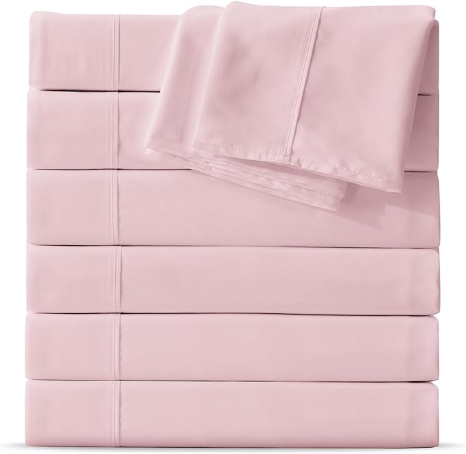 Maple&Stone Twin Flat Sheet 6 Pack,Premium Soft & Breathable,Brushed Microfiber Fabric,Anti-Shrinkage & Non-Fading,Bulk Flat Sheets Only Twin Size (Pink)
