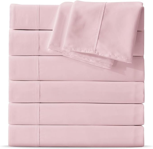Maple&Stone Twin Flat Sheet 6 Pack,Premium Soft & Breathable,Brushed Microfiber Fabric,Anti-Shrinkage & Non-Fading,Bulk Flat Sheets Only Twin Size (Pink)