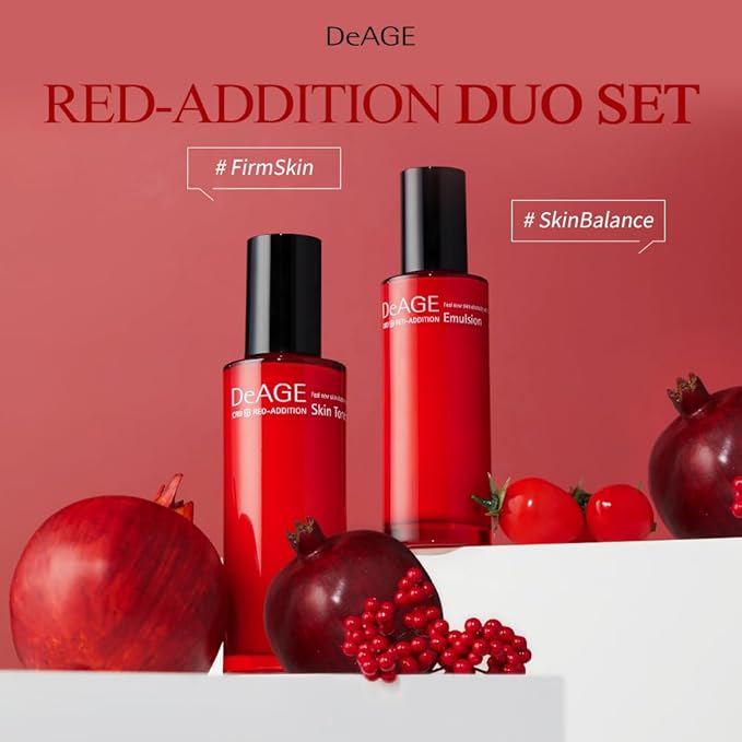 CHARMZONE DeAge Red Addition (New Version) Korean Skincare Set – Anti-Aging Toner & Emulsion Duo (100ml / 3.38 fl.oz) with Red Wine, Pomegranate & Tomato for Hydration, Firming & Radiance