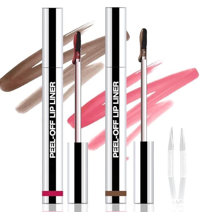 FeiCuiYun 2Pcs Peel Off Matte Liquid Lip Gloss Stain-Lip Liner with Tweezer, Peel Off Lip Stain, Long Lasting & Waterproof Lipstick Tattoo, Transfer-Proof Lip Gloss for All Skin Types (04#+06#, 2Pcs)