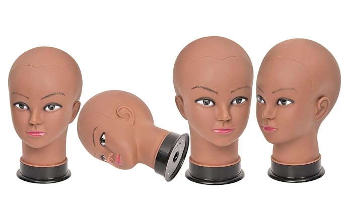 Bald Female Mannequin Head 22 Inches Big Head Circumference Makeup Training Head Wig Head Professional Cosmetology for Wig Making and Display Hat Helmet Glasses Display Head Model with Clamp Stand