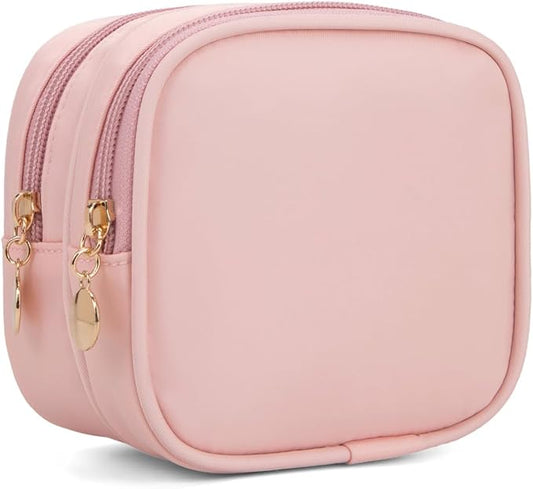 Small Makeup Pouch, Double Zipper Cosmetic Bag, Travel Makeup Bag, Cute Makeup Bag for Purse, Mini Toiletry Bag (pink)