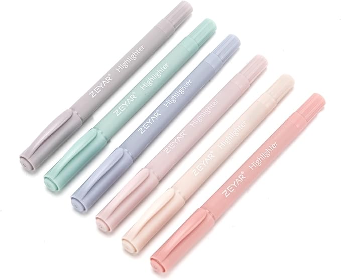 ZEYAR Cute Highlighters With Dual Tips, Cream Colors, Chisel and Bullet Tips, Aesthetic Marker, No Bleed Dry Fast Easy to Hold (12 Colors)