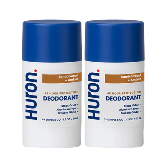 Huron Aluminum-Free Deodorant for Men - Clean & Woody Scent of Sandalwood & Amber - Neutralizes Odor for All-Day Protection - Non-Irritating - 3.2 Oz (2 Pack)