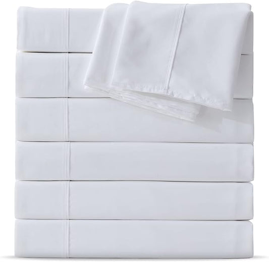 Maple&Stone Queen Flat Sheet 6 Pack,Premium Soft & Breathable,Brushed Microfiber Fabric,Anti-Shrinkage & Non-Fading,Bulk Flat Sheets Only Queen Size (White)