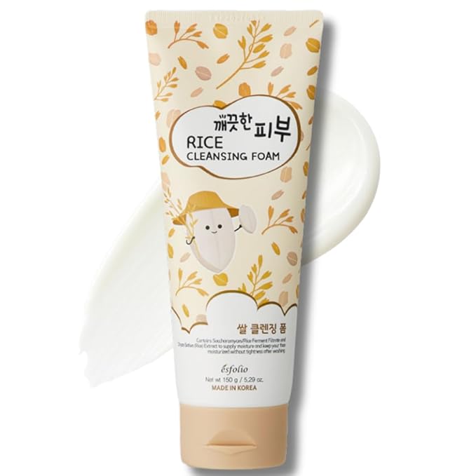 esfolio Rice Cleansing Foam Face Wash – Gentle Daily Facial Cleanser with Soft Creamy Foam – Suitable for All Skin Types – Helps Remove Dirt, Oil, and Impurities Without Drying (5.29oz -150g)
